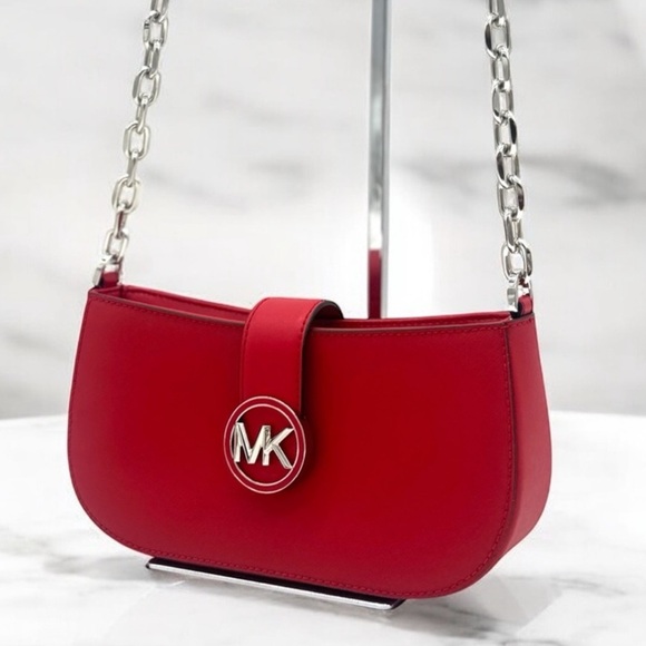 Michael Kors Carmen Small Pouchette Crossbody Bag Red/Silver - Picture 1 of 9